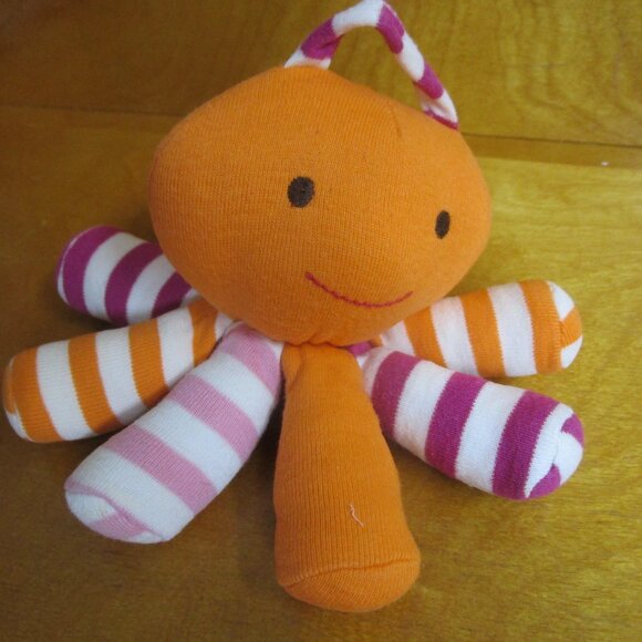 UNDER THE NILE Scraptopus Octopus Organic Cotton Baby Toy Safe Pink white orange - Picture 6 of 7